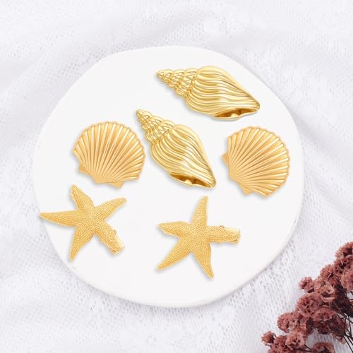 EYEOO 6PCS Gold Starfish & Seashell Hair Clips Beach Hair Accessories