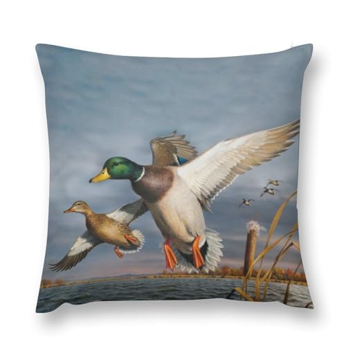 Flying Mallard Ducks Velvet Throw Pillow Cover 18x18 - Double-Sided