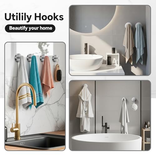Heavy Duty Suction Cup Hooks for Bathroom - 4 Pack, Brushed Nickel