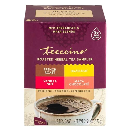 Teeccino Herbal Tea Sampler Variety Pack - 12 Bags, Caffeine-Free