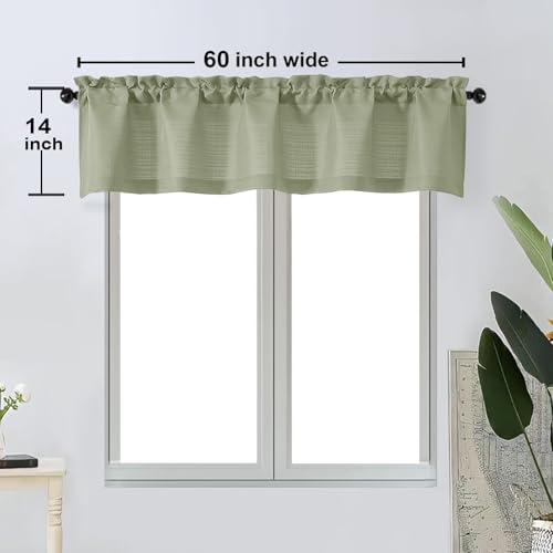 Light Green Faux Linen Textured Valance Curtain - 60"x14"