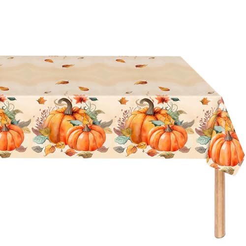 Yellow Pumpkin Disposable Tablecloths 2 Pack - Thanksgiving & Holiday Party Covers 54 x 108 Inches