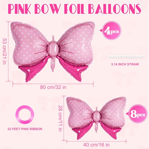 Pink Bow Foil Balloons Set for Gender Reveal, Birthday & Wedding Decor