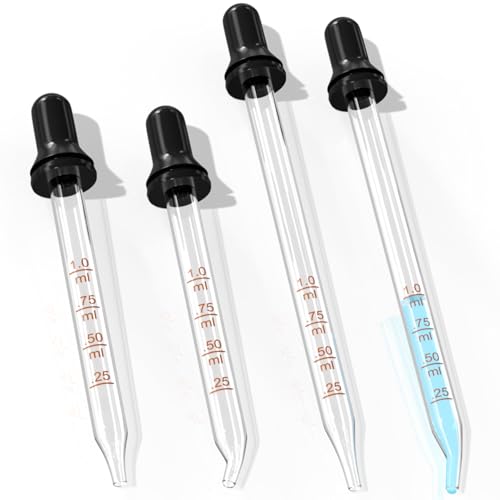 PrettyCare Glass Eye Dropper - 1ml Measured Medicine Droppers (4 Pcs)