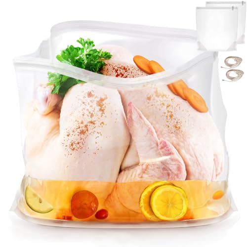Kreapa 2 Pack 22x26-Inch Heavy Duty Turkey Brine Bags for 40lb Poultry & Meat, Leak-Proof Food-Grade Bags with Zipper Clips & Cotton Strings