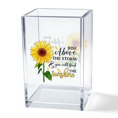 Rise Above Acrylic Desk Organizer - Sunflower Cosmetic & Pen Holder Cup