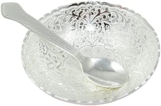 Silver Serving Bowl and Spoon Set - 6 Piece Elegant Dessert & Fruit Serving Set