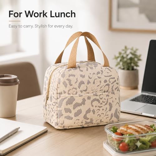 Geiruiou Insulated Lunch Bag, Small Thermal Tote for Women - Beige