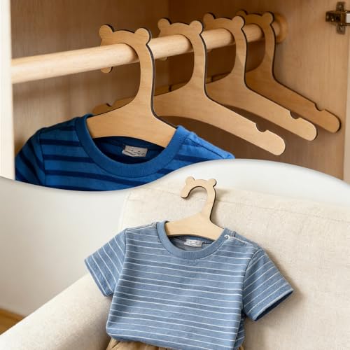 LIQWEI Wooden Baby Hangers with Bear Ears - 10 Pack Non-Slip Kids Hangers
