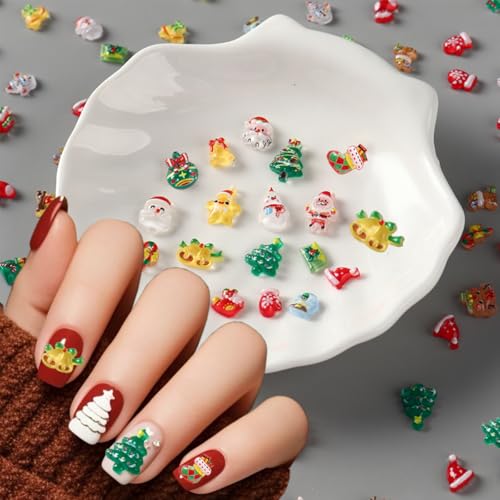 100Pcs Christmas Nail Charms 3D Colorful Holiday Manicure Gems