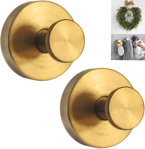 Brushed Gold Suction Cup Hooks - Heavy Duty Stainless Steel Wreath Hanger