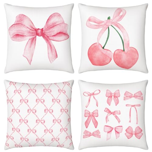 Pink Bow Throw Pillow Covers 18x18, Classic Style - 4 Pack