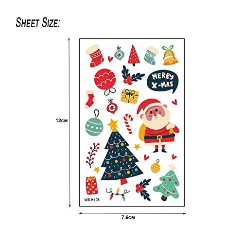 Christmas Temporary Tattoos - 16 Sheets Festive Fake Tattoo Stickers