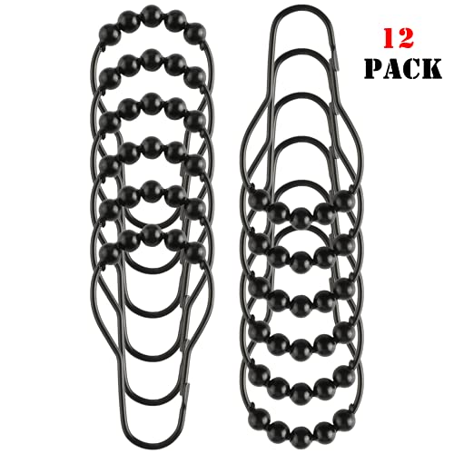 Matte Black Rustproof Shower Curtain Rings - Set of 12 Hooks