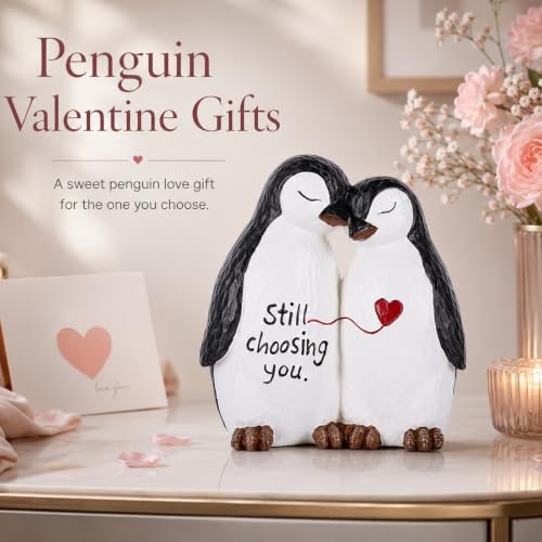 Small Resin Couple Penguin Statue Romantic Love Figurine Valentine's Day Decor