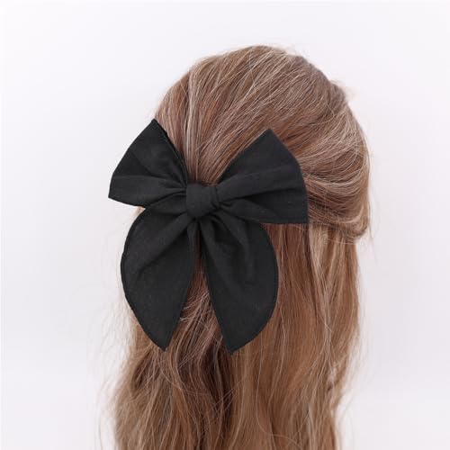 Gebelle Cotton Linen Hair Bow Clips 4 Pack Black Assorted Styles