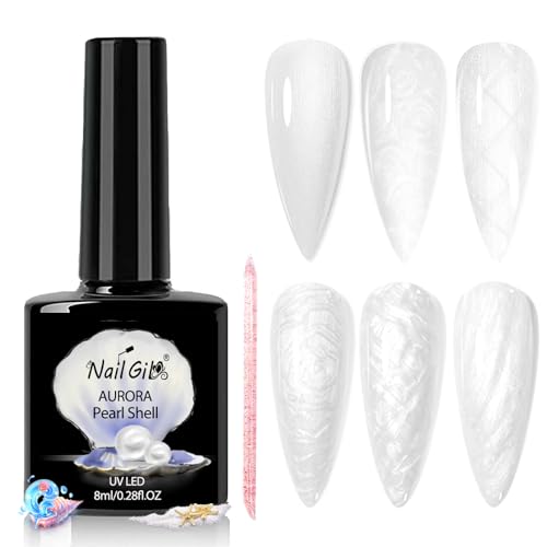 NAIL GIL Pearl Gel Nail Polish Aurora Shimmer White Mermaid Soak Off LED
