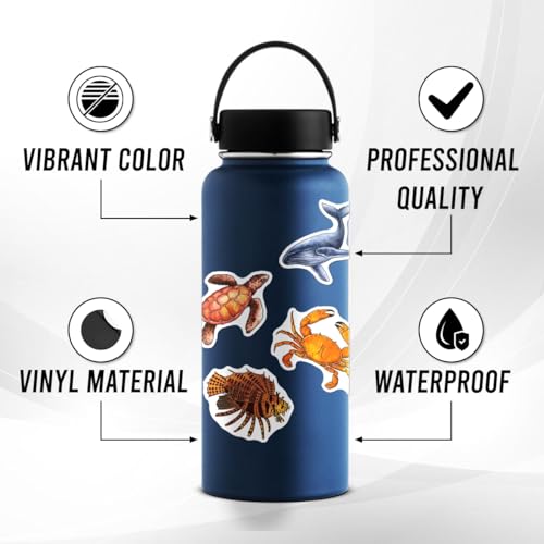 50 Pcs Cute Ocean Animal Stickers - Waterproof Vinyl Decals for Laptops & Water Bottles
