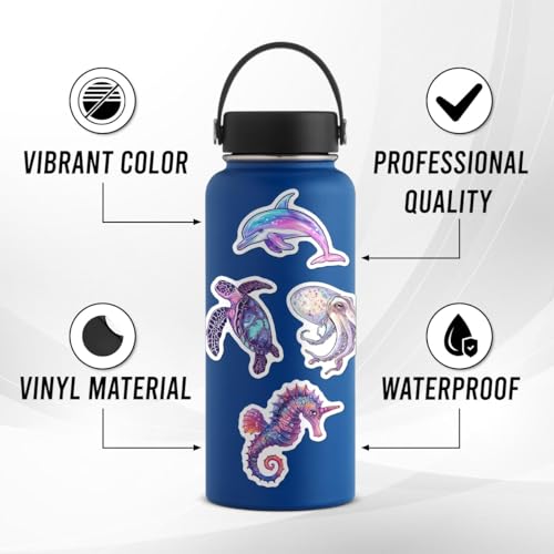 50 Pcs Cute Ocean Animal Stickers - Waterproof Vinyl Decals