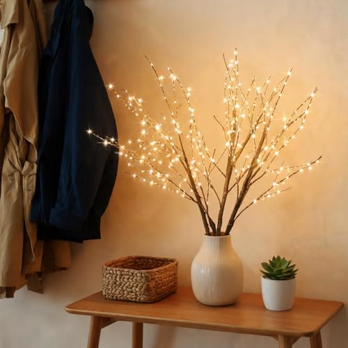 Lighted Prelit Twig Branches with Timer - Brown Warm - 31 Inch Christmas Decor
