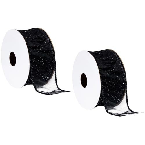 Offray 1.5" Wide Black Wired Cosmic Glitz Ribbon - 2 Spools, 6 Yards Total
