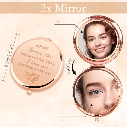 Aunt Compact Makeup Mirror Rose Gold Birthday Christmas Gift