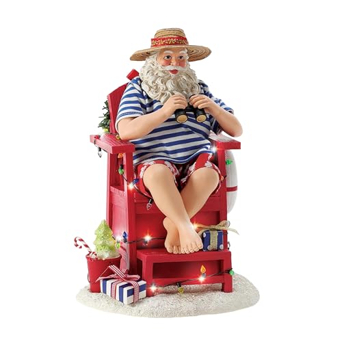 Christmas Santa Lifeguard Figurine with Lighted Stand - 10.5 Inch Decor