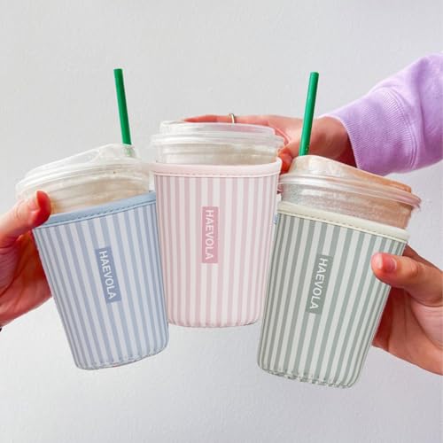 Reusable Insulated Neoprene Iced Coffee Cup Sleeve - Pink Stripes