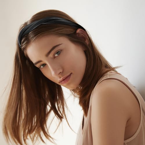 HJZHII 4 Pcs Thin Leather Headbands for Women Non-Slip Soft PU Hair Bands