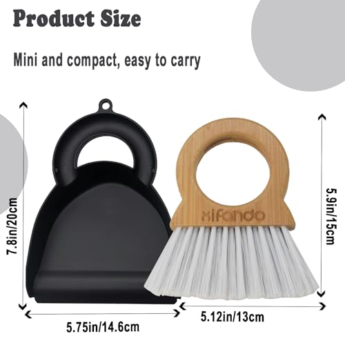 Mini Broom and Dustpan Set with Bamboo Handle for Desktop and Keyboard