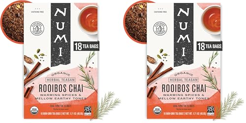 Numi Organic Rooibos Chai Tea - Caffeine Free, 18 Count (Pack of 2)