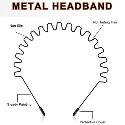 WantGor Metal Headbands for Women and Men 2 Pack Black Wave Hair Bands