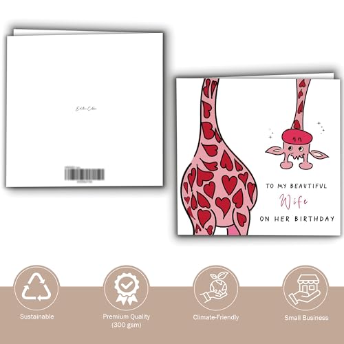 Cute Giraffe Birthday Card for Wife | Square Folded Card with Kraft Envelope