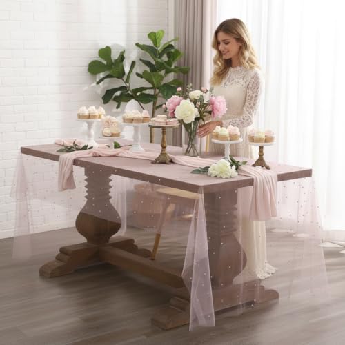 Pink Pearl Gauze Tablecloth 55 x 70 Inch Wedding Party Decor
