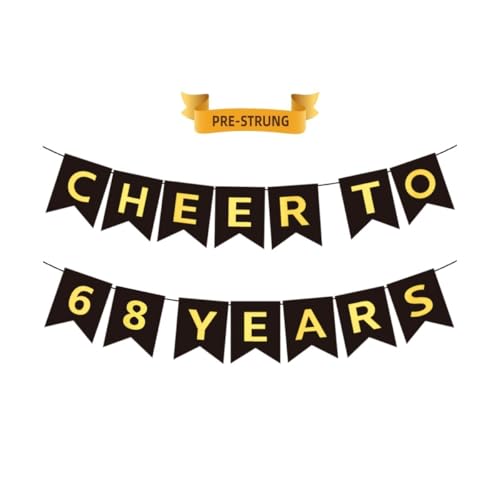 Cheers to 68 Years Banner - Black Gold Pre-Strung Decoration