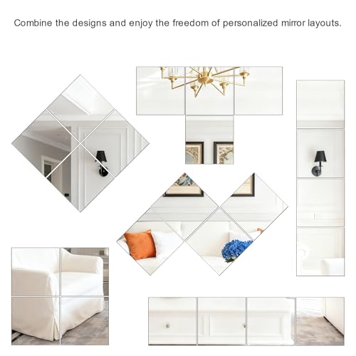 8"x8" Self-Adhesive Acrylic Mirror Tiles - 4 Pack for Home & Gym