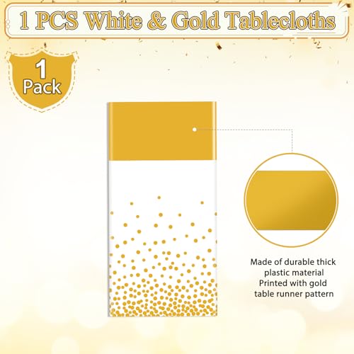 White and Gold Disposable Tablecloth for Parties - 54x108 Inch