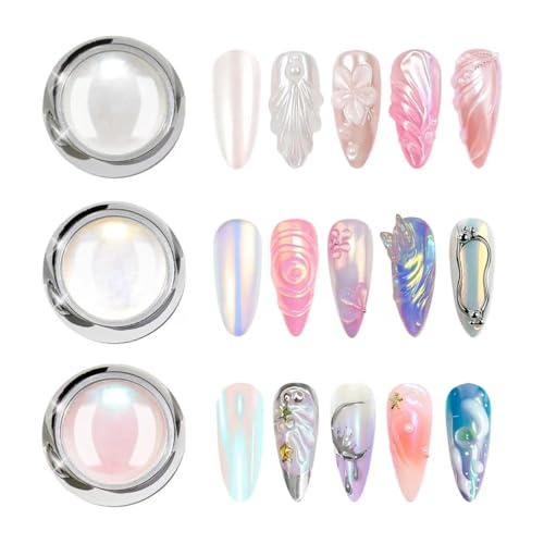 LEDSUUEI Aurora Chrome Nail Powder Kit - 3 Cans Pearl Mirror Effect