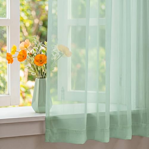 NICETOWN Sage Green Sheer Curtains - 63 Inch Rod Pocket Drapes