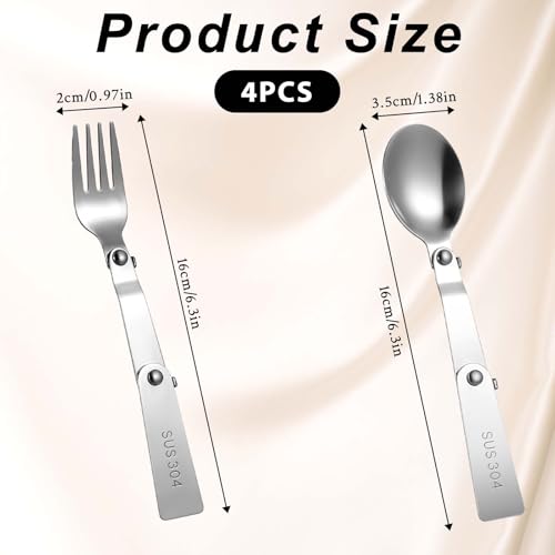 4PCS Foldable Spoon Fork, Stainless Steel Portable Folding Spoons Forks Set Spoon Replacement Metal Serving Spoons Foldable Utensils Fork Compatible with Lunch Box Food Jar for Outdoors Travel