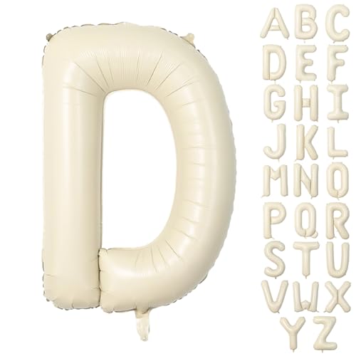 KAINSY 40 Inch Cream White Letter D Foil Balloon Giant Beige Alphabet