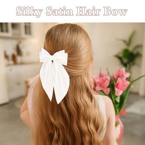 AMCAMI 6-Piece Large Long Tail Hair Bow Clips Set, Red Black White