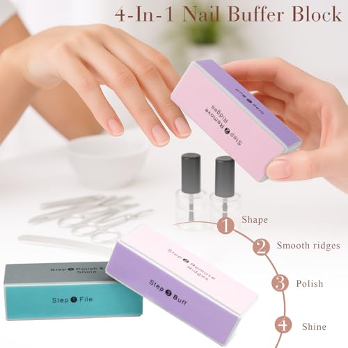 Ceemiaa 4-Way Nail Buffer Blocks - 2PCS Shiny Buffing Sponge for Filing, Smoothing & Polishing