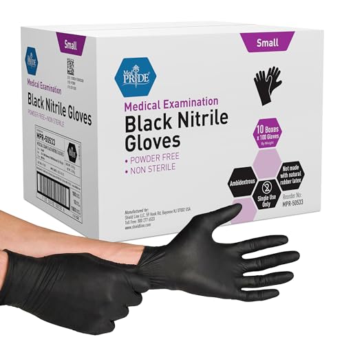 MED PRIDE Black Nitrile Gloves, Small Size, 1000-Count, Powder-Free