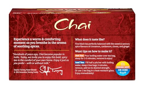 Twinings Chai Black Tea Bags, 50 Count - Aromatic Spices, Caffeinated