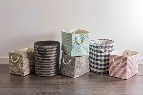 DII Woven Paper Storage Bin Large Round Black Pinstripe - Sturdy Home Organizer
