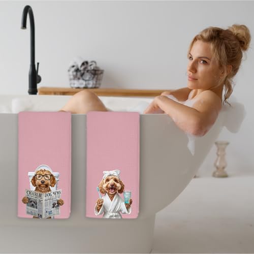 Funny Poodle Hand Towels 16x24 Inch Dog Bathroom Decor Set of 2