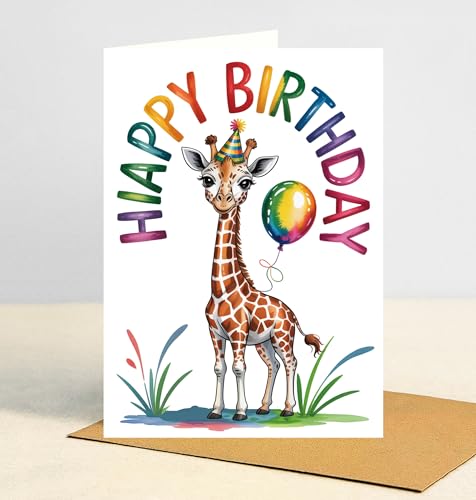 Happy Birthday Giraffe Card - Colorful Animal Greeting Card