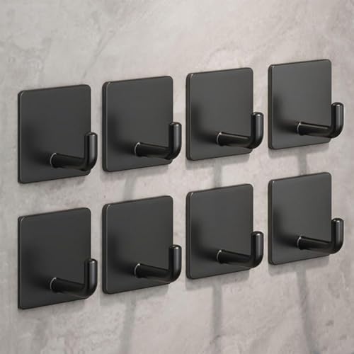 EDMILE 8 Pack Matte Black Adhesive Hooks, 90° Stainless Steel Wall Hooks