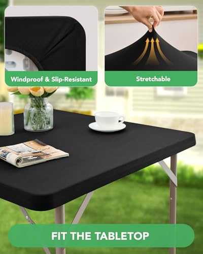 Square Fitted Table Covers 34x34 Inch - 2 Pack Black